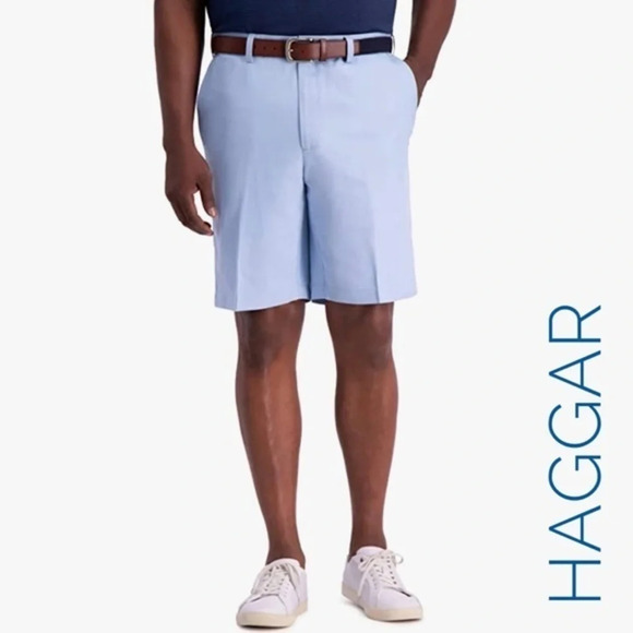 Haggar Other - Hagar Men's Flat Front Cool 18 Pro Golf Shorts Size 36 Blue Expandable Waist